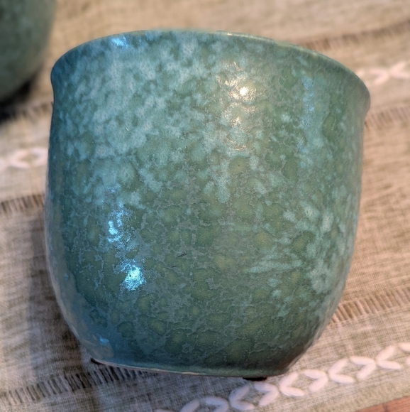 Vintage 1960's Scheurich Keramik Qty Two - Aqua/Turquoise Green Ceramic Planters - Picture 8 of 11